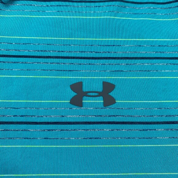 Under ARMOUR Golf Shirt Men 2XL Green Black Striped Casual Golfer Activewear - Picture 2 of 9